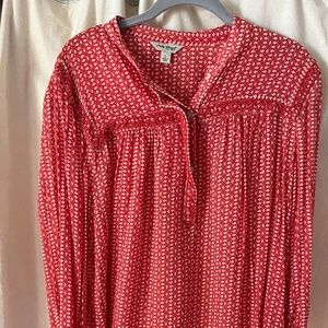 Lucky Brand Beaded Puff Sleeve Sheer Boho Peasant Blouse Size L